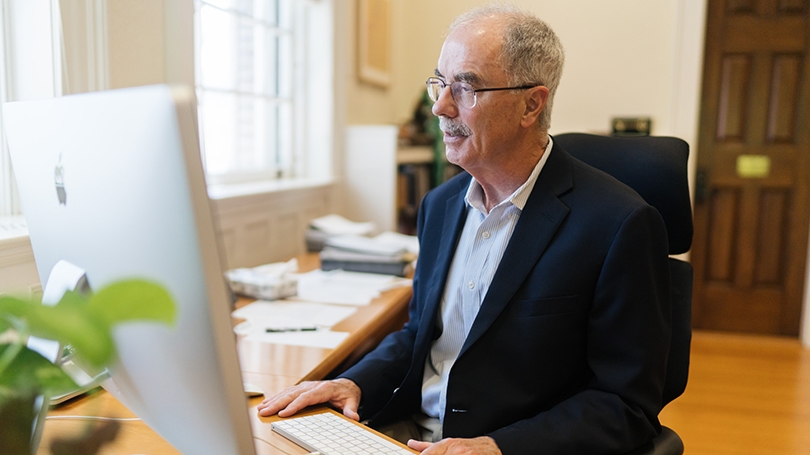 President Philip J. Hanlon '77 at his desk